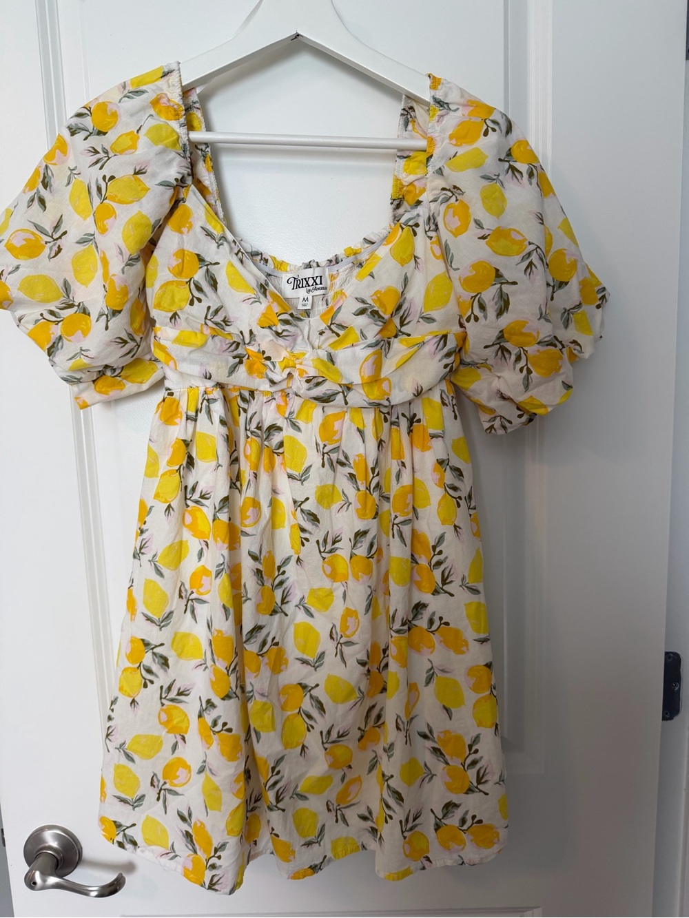 Trixxi White Lemon Print Puff Sleeve Mini Dress